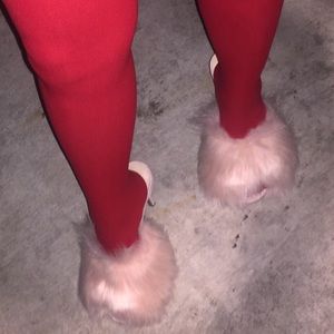 Light pink fur heels